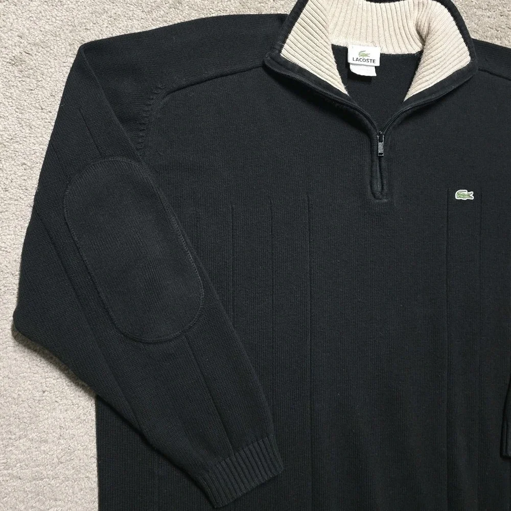 Lacoste Men's 100% Cotton 1/4 Zip Mock Neck Pullover Sweater Black Size FR 9